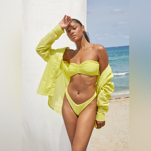 Jade Swim Ava Bandeau & Bikini Bottoms in Sorbet Yellow - Picture 1 of 6